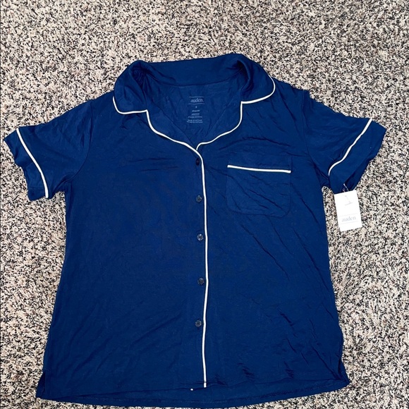 Auden Other - Auden Cloud Knit Navy Sleepwear Top with White Trim Size Small Relaxed | NWT